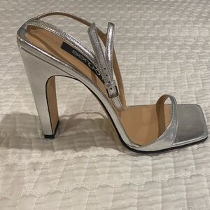 Silver Metallic High Heel Slingback Sandals